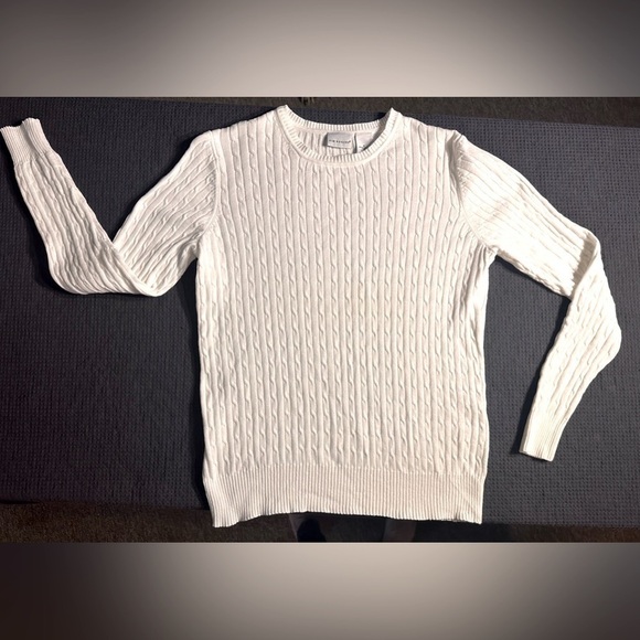 Kim Rogers Lightweight White Cable Knit Sweater 100% Cotton Size Small Academia - Picture 3 of 7